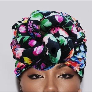Floral Black Turban Headwrap